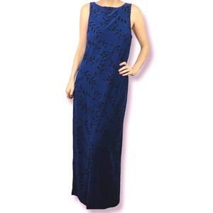 VNT 90's Y2K Bohemian Navy Blue Black Floral Spring Maxi Dress Womens Large